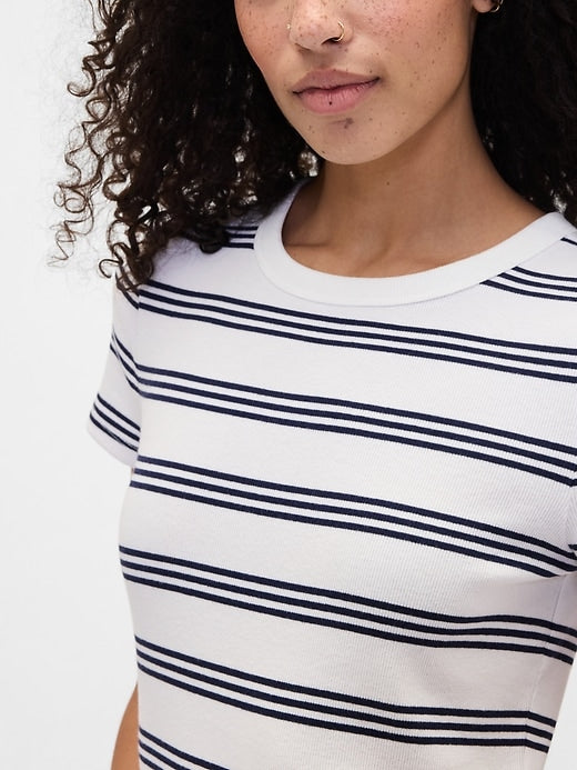 Ribbed Stripe Crewneck T-Shirt